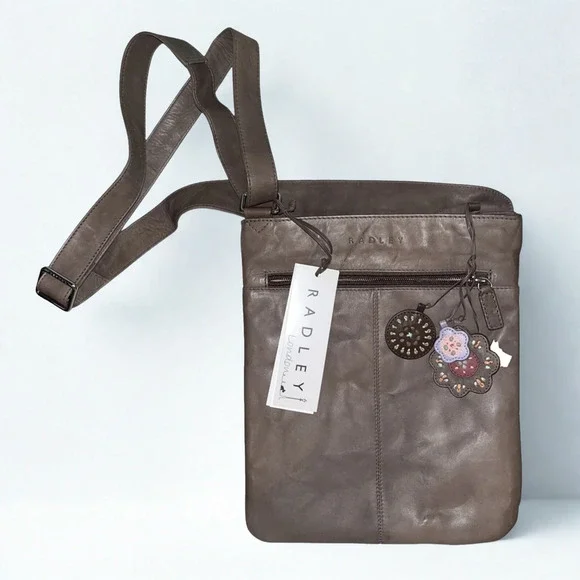 Radley London Pockets Medium Leather Crossbody Floral Brown NWT $150 MSRP